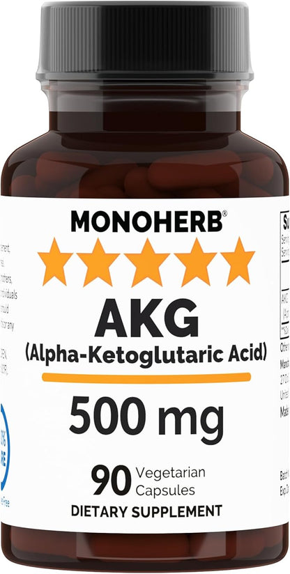 Alpha-Ketoglutaric Acid 500 mg per Capsule - 90 Vegetarian Capsules - AKG Supplement