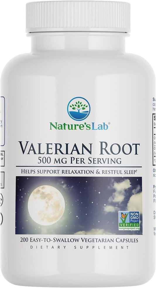 Nature's Lab Valerian Root 500mg Dietary Supplement – Helps Support Relaxation & Restful Sleep – 200 Capsules (3 Month Supply)