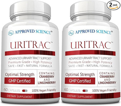 Approved Science® Uritrac™ - UTI Support - Cranberry, D-Mannose, Lingonberry - Vegan Friendly - 60 Capsules per Bottle - Pack of 2
