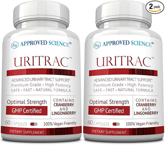 Approved Science® Uritrac™ - UTI Support - Cranberry, D-Mannose, Lingonberry - Vegan Friendly - 60 Capsules per Bottle - Pack of 2