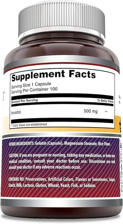 Amazing Formulas Inositol 500 Mg Per Serving | 100 Capsules Supplement | Non-GMO | Gluten Free | Made in USA | Pack of 3