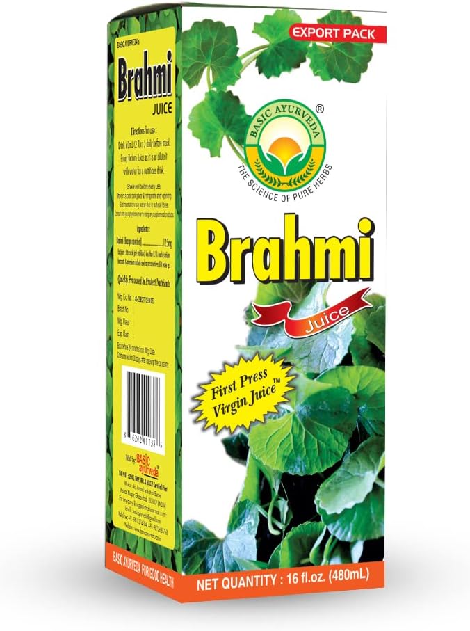 BASIC AYURVEDA Brahmi Juice | First Press Virgin Herbal Juice | Bacopa Monnieri Extract | Natural Brain & Wellness Support | Non-GMO, Vegan, No Additives | 16.23 Fl Oz (480ml)