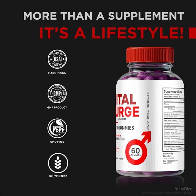 (Pack of 2 Vital Surge Testo Gummies, Premium ME Gummies Detox Easy to Chew, Supports Performance & Overall Well-Being, Official Gomitas Reviews (120 Gummies)
