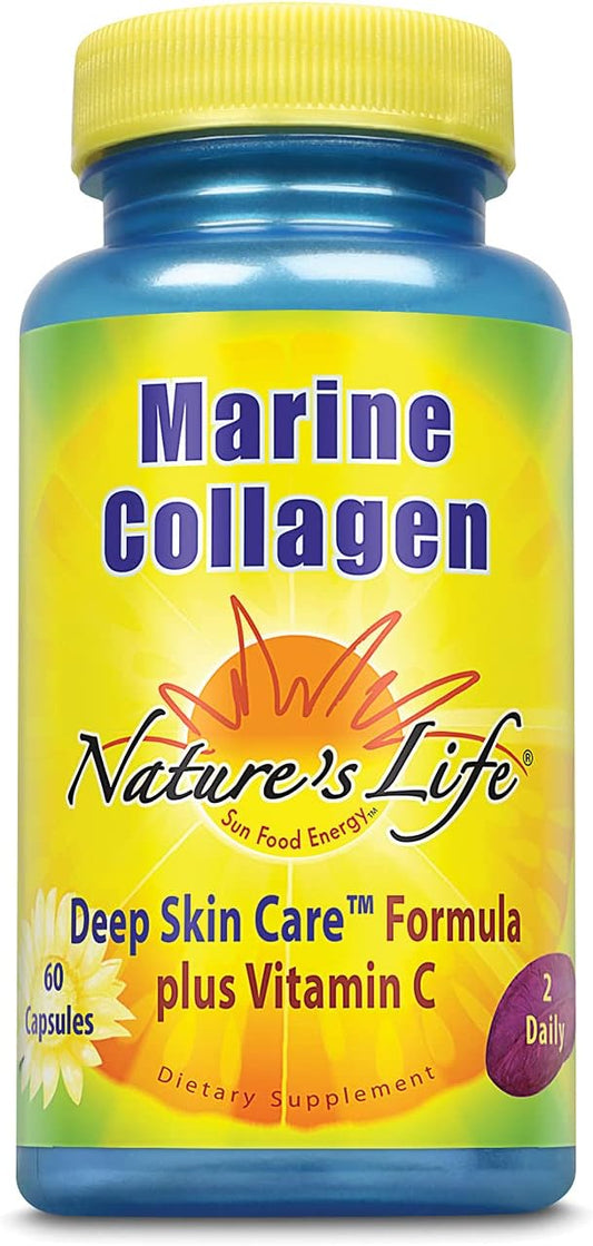 Nature's Life Marine Collagen Deep Skin Care Formula Plus Vitamin C | from Deep Cold-Water Fish | 30 Servings, 60 Caps