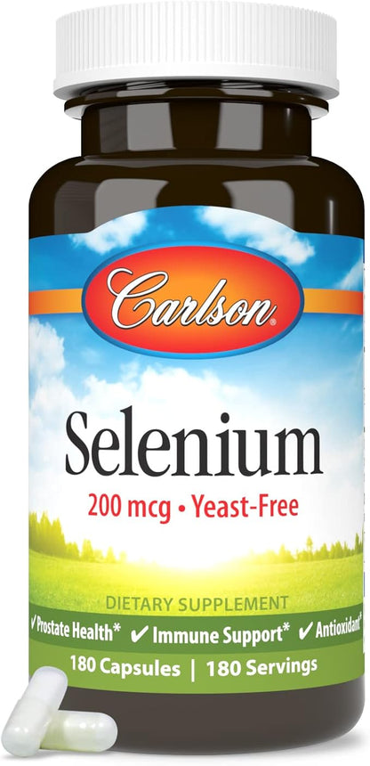 Carlson - Selenium, 200 mcg Yeast-Free, Prostate Health & Immune Support, Antioxidant, 180 capsules