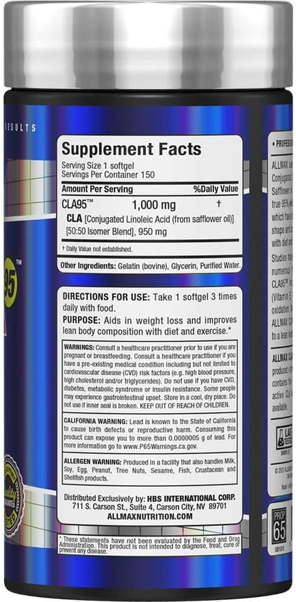 ALLMAX Nutrition CLA95, 1,000 mg, 150 Softgels