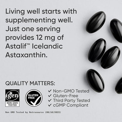 Sports Research Triple Strength Astaxanthin 12mg with Organic Coconut Oil - Antioxidant Supplement, Non-GMO Verified & Gluten Free - 60 Softgels