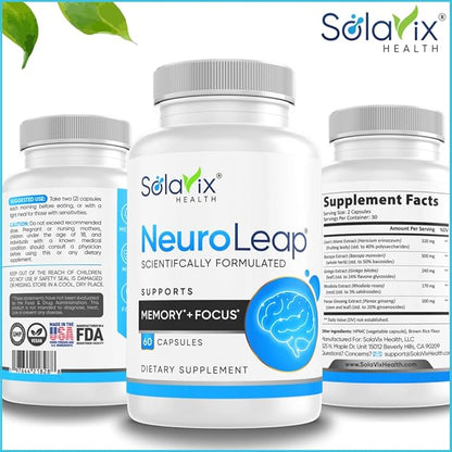 NeuroLeap Premium Nootropic Brain Health Supplement | US-Made | Supports Memory, Focus, Clarity, Energy | Easy-to-Swallow | Bacopa Monnieri, Lion's Mane, Rhodiola Rosea, Ginkgo, Ginseng |60 Count