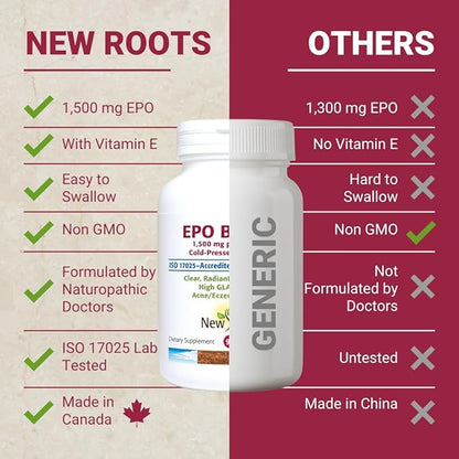 New Roots Evening Primrose Oil Supplement from Cold Pressed Oil - 500 mg (90 Softgels), High GLA Content Supports Women’s Health | Clear, Radiant Skin Support