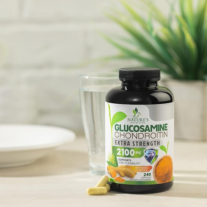 Glucosamine Chondroitin MSM 2100mg Complex - Joint Support Supplement Turmeric & Boswellia, Triple Strength Glucosamine Capsules - Support for Joint Mobility with Quercetin Bromelain - 240 Capsules