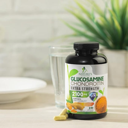 Glucosamine Chondroitin MSM 2100mg Complex - Joint Support Supplement Turmeric & Boswellia, Triple Strength Glucosamine Capsules - Support for Joint Mobility with Quercetin Bromelain - 240 Capsules