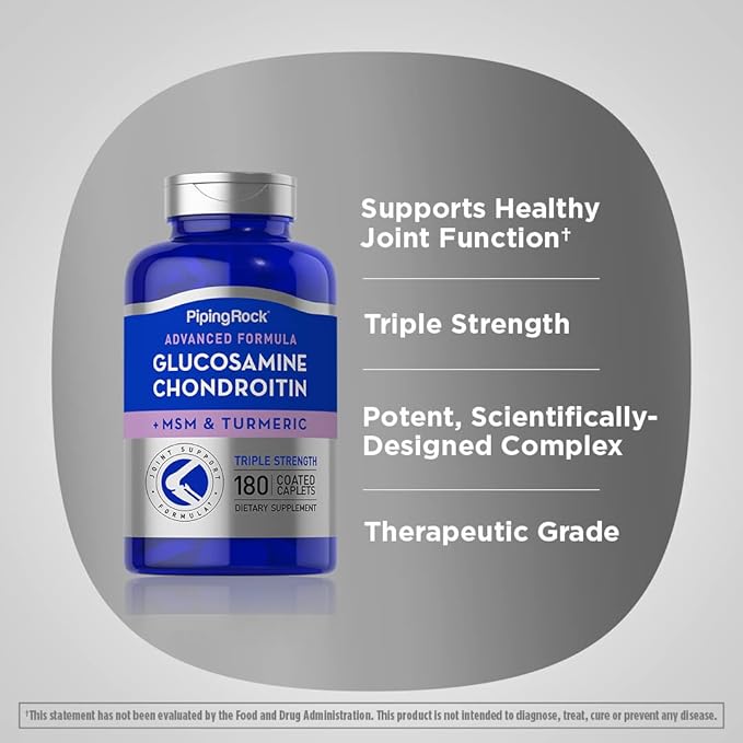 Piping Rock Glucosamine Chondroitin Turmeric MSM | 180 Caplets | Triple Strength | Advanced Supplement | Non-GMO, Gluten Free