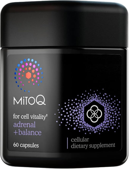 MitoQ +Balance | Sensoril Ashwagandha, Rhodiola & Maritime | Support Balanced Cortisol Levels, Stress Management, Restorative Sleep & Cell Health (60 Capsules)