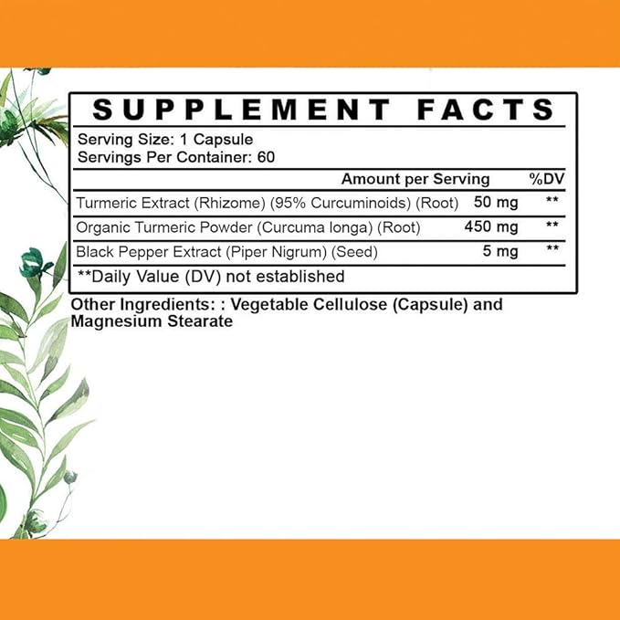 Vegan Turmeric Curcumin with Black Pepper Extract (60 Veggie Capsules-2 Month Supply), 95% Curcuminoids - All Natural Powerful Antioxidant for Joint Support and Relief (1-Bottle)
