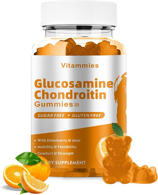 Glucosamine Chondroitin Gummies with MSM & Elderberry Extra Strength - Joint Support, Antioxidant Immune Support Supplement for Adults, Men & Women - 60 Orange Gummies