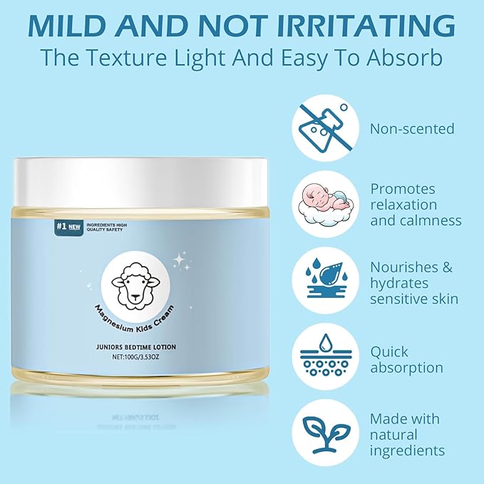 Magnesium Lotion for Kids – Magnesium Lotion for Sleep for Sleep & Relaxation – Bedtime Support Without Melatonin – Gentle Topical Formula for Nighttime Comfort (3.53 oz)