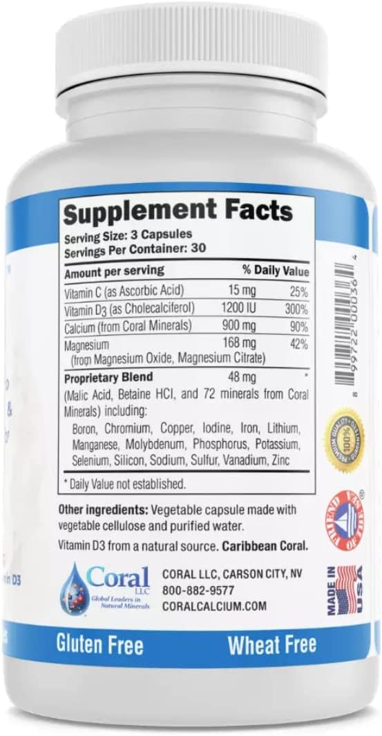 Coral Complex 3 - Coral Calcium 900 mg with Vitamin D3 1200 IU and Magnesium168 mg - 90 Vegetarian Capsules