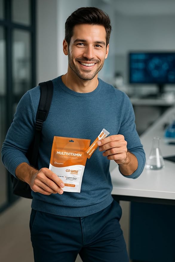 On The go Multivitamin Powder - Natural Berry Flavor - 14 Convenient Stick Packs - Portable Vitamin Supplement for Travel, Daily Nutrition, Energy and Immune Support: for Men and Women.