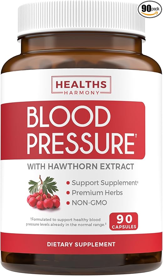Blood Pressure Support Supplement (NON-GMO) Premium Natural Herbs, Vitamins & Berries - High Dosage of Hawthorn Berry Extract – Supports Blood Pressure Levels Already In The Normal Range – 90 Capsules