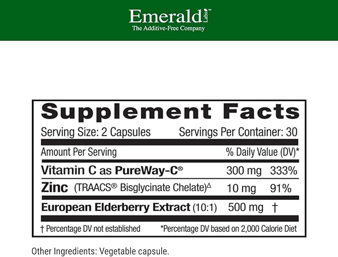 EMERALD LABS Bundle with Elderberry Plus (60 Veg Caps) & PureWay-C (90 Veg Caps) - Digestive & Immune Support with European Elderberry Extract, Vitamin C, Albion Chelated Zinc & R-Alpha Lipoic Acid*