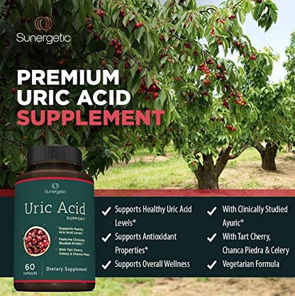Sunergetic Premium Uric Acid Support Supplement – Uric Acid Cleanse & Kidney Support – Includes Tart Cherry, Chanca Piedra, Celery Extract & Turmeric - 60 Capsules