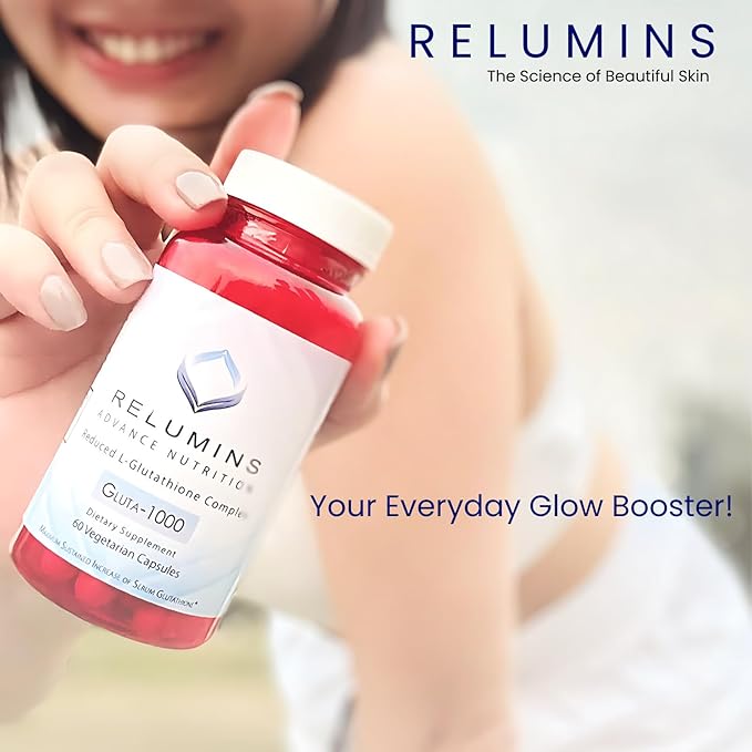 Relumins Advance Nutrition Gluta 1000 - Reduced L-Glutathione, Alpha Lipoic Acid & Rose HIPS - Antioxidant Support for Skin & Overall Wellness - 60 Veg Capsules x 3 Bottles (90-Day Supply)