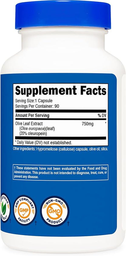 Nutricost Olive Leaf Extract (20% Oleuropein) 750 MG, 90 Capsules - Non-GMO, Gluten Free