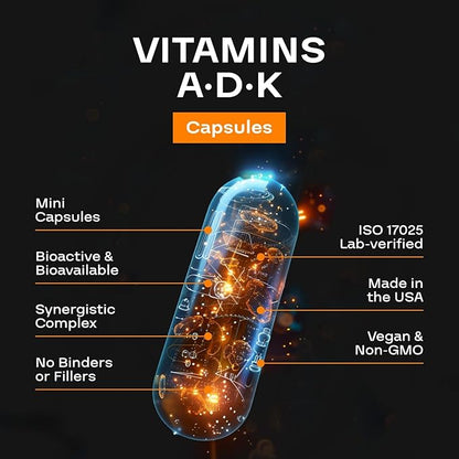 High Absorption ADK Vitamin Supplement - Vegan Vitamin D3 K2 MK7 & A for Calcium Regulation plus Bone Heart Thyroid & Immune Support - Vitamin ADK with 5000IU D3 Non GMO & Gluten Free (2 Months)