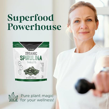 Organic Spirulina Tablets, Premium Spirulina Supplement, Rich in Prebiotics, Protein & Antioxidants | 3000 mg Per Serving, 720 Tablets