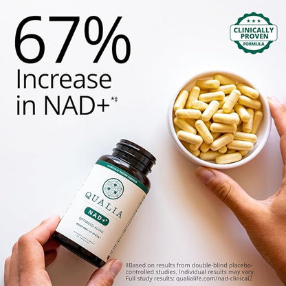 Qualia NAD Supplement — Clinically Proven to Boost NAD+ up to 67%. Optimized Aging, Energy, Focus. Elite NAD+ Booster Ingredients Nicotinamide Riboside (NIAGEN), Niacin, Niacinamide (1 Month Supply)