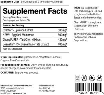 Cerule Cyactiv Spirulina Support Supplements for reducing Joint and Muscle Discomfort, Improving Energy, Mobility and Overall Health - 60 Vegetarian Capsules