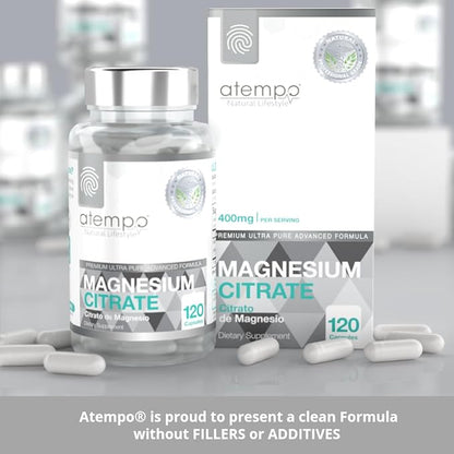 Magnesium Citrate, for Metabolism, Enzyme Function, Electrolyte Balance, Stress, Nerves & Muscles Health* Professional Grade High Absorption, NO FILLERS-ADDITIVES, 120 Vegan Capsules Delay Release