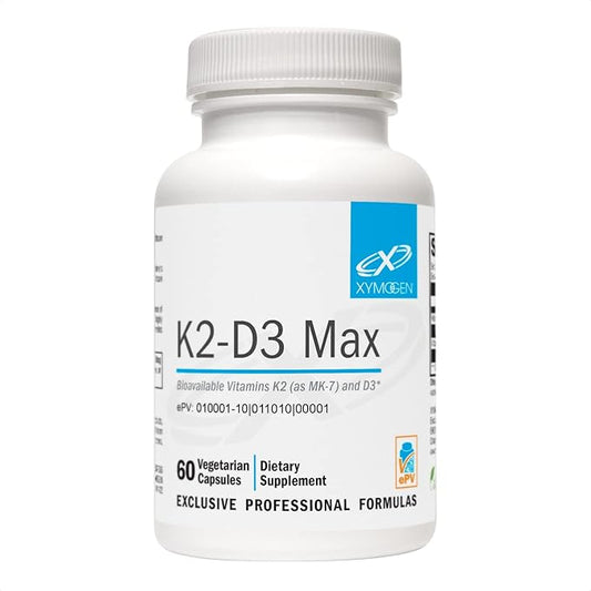 XYMOGEN K2-D3 Max - Vitamin D3 K2 with 180mcg VIT K Per Capsule - Bioavailable Vitamin D 5000 IU (Cholecalciferol) with Vitamin K2 MK-7 - Bone Health + Immune Support Supplement (60 Capsules)