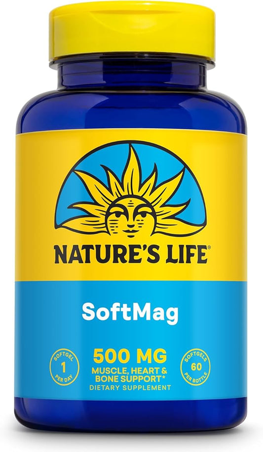 NATURE'S LIFE SoftMag 500 mg - Magnesium Complex w/Magnesium Citrate, Magnesium Malate - Bone Health, Muscle and Heart Health Support - Easy to Swallow Softgels - 60-Day Guarantee, 60 Servings, 60ct