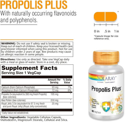 SOLARAY Propolis Plus | Healthy Immune System Support with Propolis, Bee Pollen & Royal Jelly | 90 VegCaps