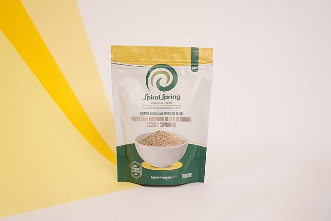 Spiral Spring Organic Spirulina + Quinoa and Cocoa 100% Natural, 200 Gr Bag with Quinoa, Cocoa and Maximum Spirulina Powder Mixture.