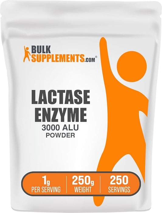 BulkSupplements.com Lactase Enzyme (3000 ALU) Powder - Digestive Enzyme Lactase, Lactase Enzyme Supplement - Gluten Free, 1g per Serving, 250g (8.8 oz) (Pack of 1)