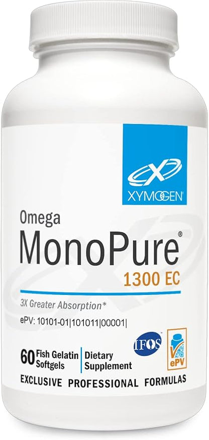 XYMOGEN Omega MonoPure 1300 EC - Fish Oil with 3X Greater Absorption - DHA EPA Omega 3 Supplement for Heart Health + Cognitive Support (60 Softgels)