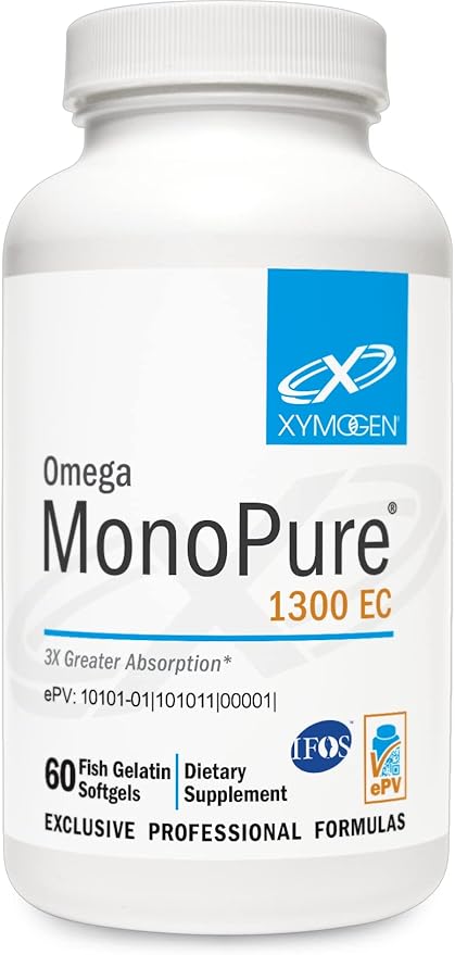 XYMOGEN Omega MonoPure 1300 EC - Fish Oil with 3X Greater Absorption - DHA EPA Omega 3 Supplement for Heart Health + Cognitive Support (60 Softgels)