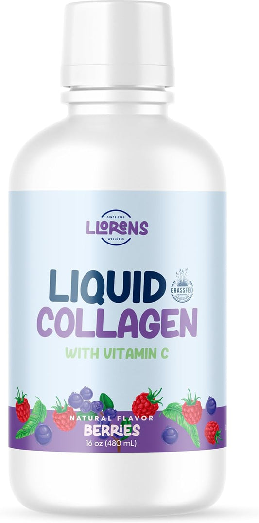Liquid Collagen for Woman Daily 2.5g with Vitamin C, Natural Berries Flavors, 16 Fl Oz, Helps Support Healthy Bones, Joints, Skin & Teeth with Vitamin C by Llorens Wellness