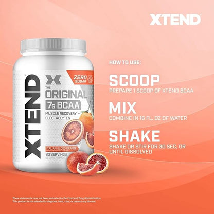 XTEND Original BCAA Powder 7g BCAA and 2.5g L-Glutamine, Sugar Free Post Workout Muscle Recovery Drink with Amino Acids for Men & Women, 90 Servings