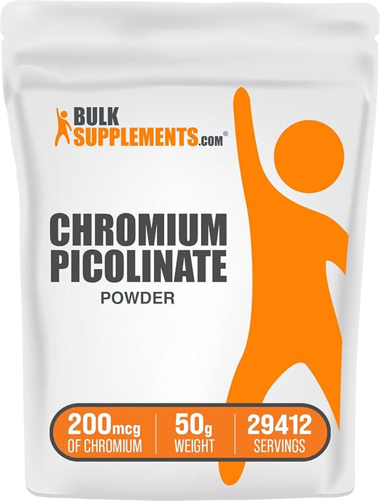 BulkSupplements.com Chromium Picolinate 200mcg Powder - Mineral Supplements - Gluten & Yeast Free, 200mcg of Chromium per Serving, 50g (1.8 oz) (Pack of 1)