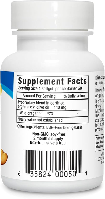 NORTH AMERICAN HERB & SPICE Oreganol P73-60 Gelcaps - Immune System Support - Unprocessed, Vegan Friendly Wild Oregano - Mediterranean Source - Non-GMO - 60 Servings