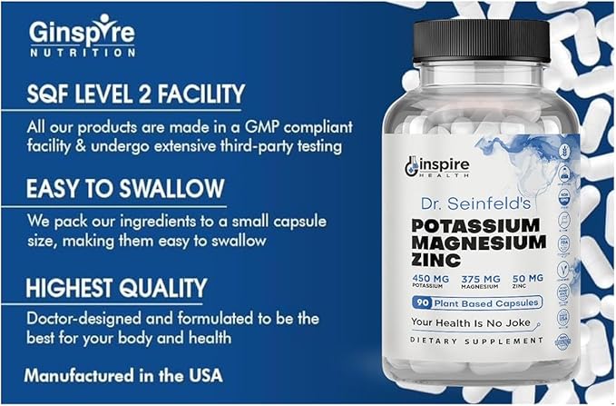 Magnesium Potassium Supplements w/Zinc - 90 Capsules (Pack of 2 Bottles)
