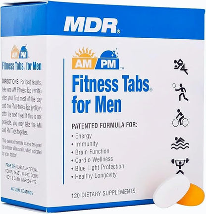 MDR Fitness Tabs Patented AM/PM Multivitamin for Men Doctor Formulated with Right Nutrients at The Right Time - Gluten Free - 2 Month Supply