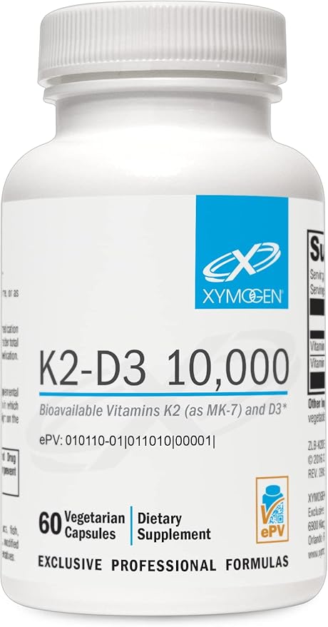 XYMOGEN K2-D3 10000 - Vitamin D3 K2 - Bioavailable Vitamin D 10,000 IU (Cholecalciferol) with Vitamin MK-7 - Heart, Arterial, Bone Health + Immune Support Supplement (60 Capsules)