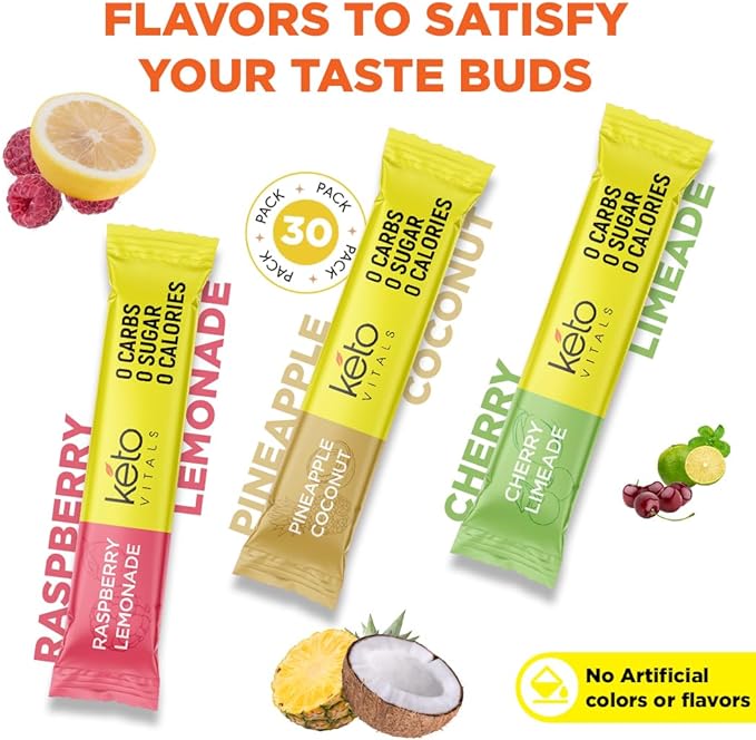 Keto Vitals Tropical Keto Electrolytes Powder - No Sugar Keto Electrolytes Stickpacks with Potassium, Magnesium, Sodium, & Calcium - Sugar Free Electrolyte Drink Mix & Hydration Powder, 30 Serving