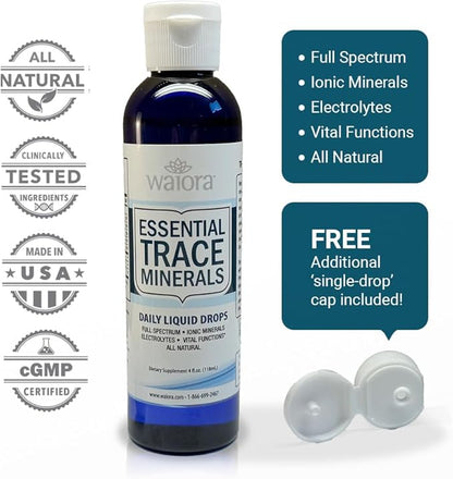 Waiora Essential Trace Minerals | Help Replenish Lost/Depleted Mineral | 60+ Ionic Trace Minerals | Support Body’s Vital Functions, pH Balance | Plus Electrolytes for Hydration (4 Bott /192 serv)