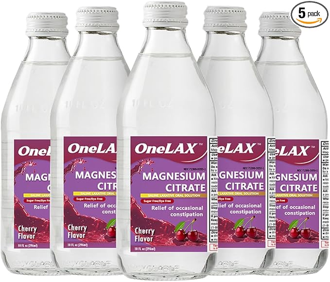 Magnesium Citrate, Cherry Flavour, 5PACK, 10fl.oz, Relief of Occasional Constipation, OneLAX by Akron pharma