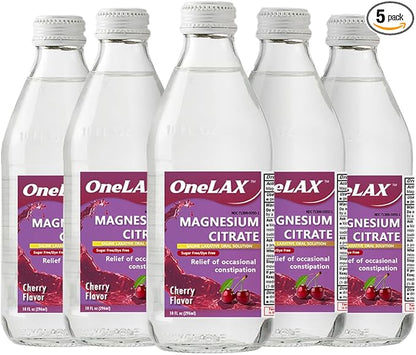Magnesium Citrate, Cherry Flavour, 5PACK, 10fl.oz, Relief of Occasional Constipation, OneLAX by Akron pharma